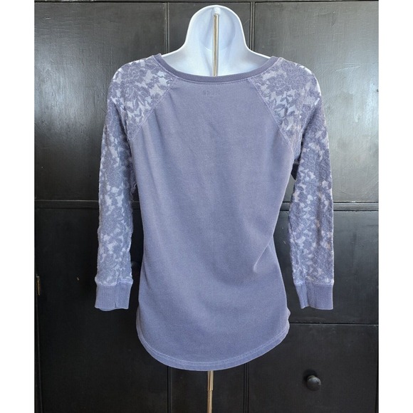 Mudd Lace Raglan Sleeve Top Womens M Purple Boho Acid Wash Burnout 90s Y2K - Picture 4 of 14